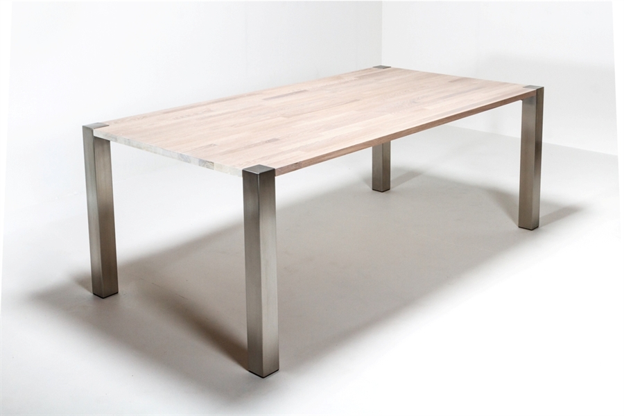 Steelleg spisebord hvid eg m/ 8x8cm stålben 90x200cm steelleg ...
