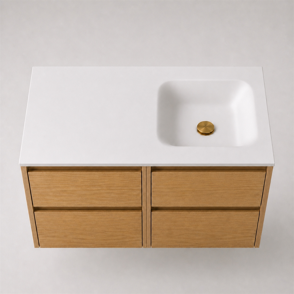 Corian badbordplade 102 cm inkl. Type 7 vask, højre, Glacier White