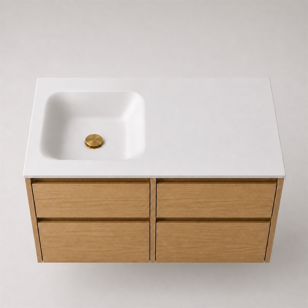 Corian badbordplade 102 cm inkl. Type 7 vask, venstre, Glacier White