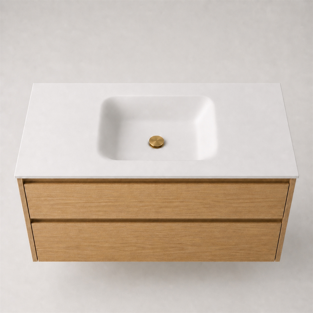Corian badbordplade 122 cm inkl. LUX vask, center, Glacier White