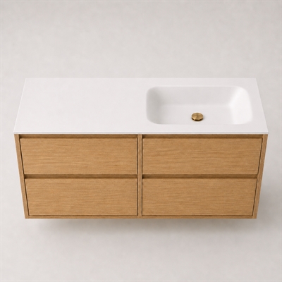 Corian badbordplade 122 cm inkl. LUX vask, højre, Glacier White