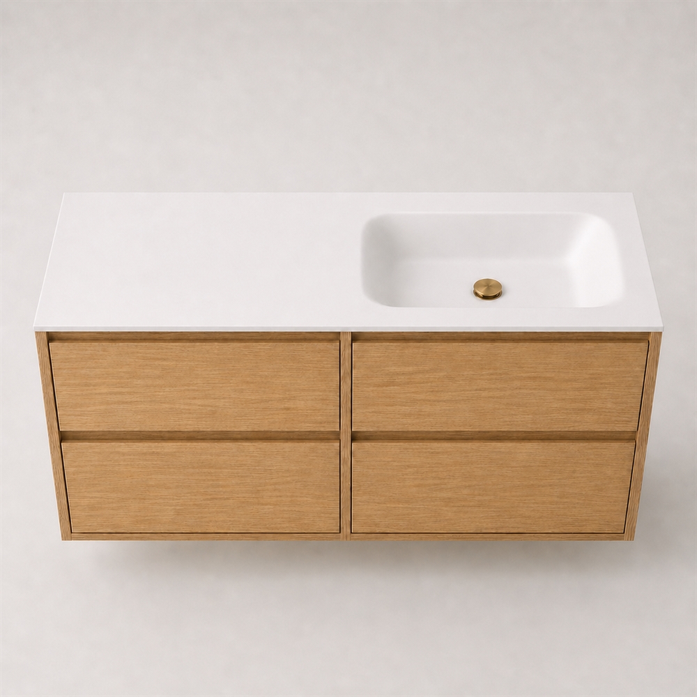 Corian badbordplade 122 cm inkl. LUX vask, højre, Glacier White