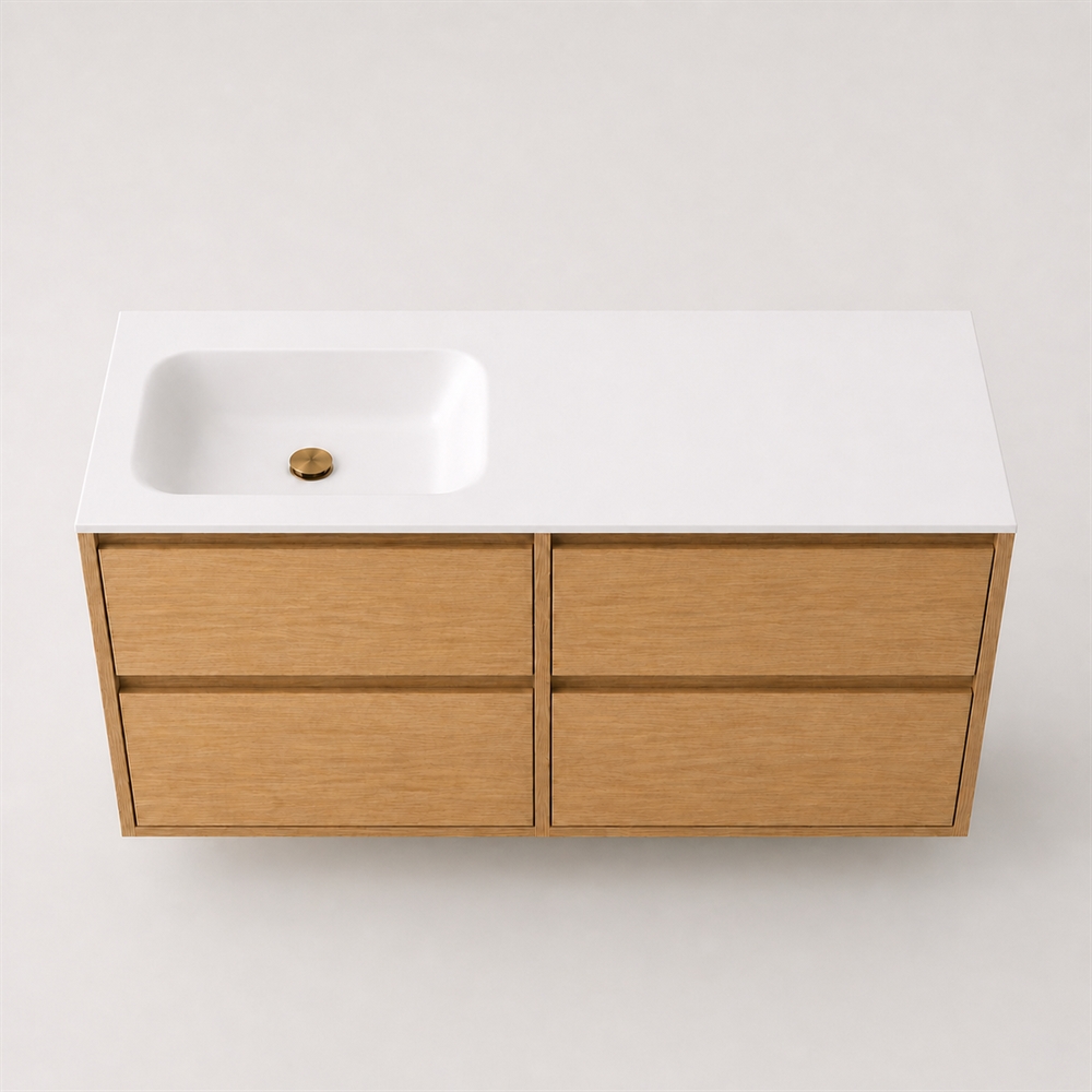 Corian badbordplade 122 cm inkl. LUX vask, venstre, Glacier White