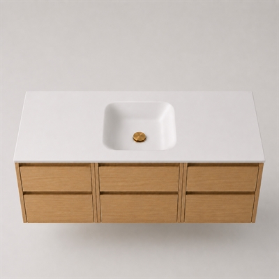 Corian badbordplade 142 cm inkl. LUX vask, center, Glacier White