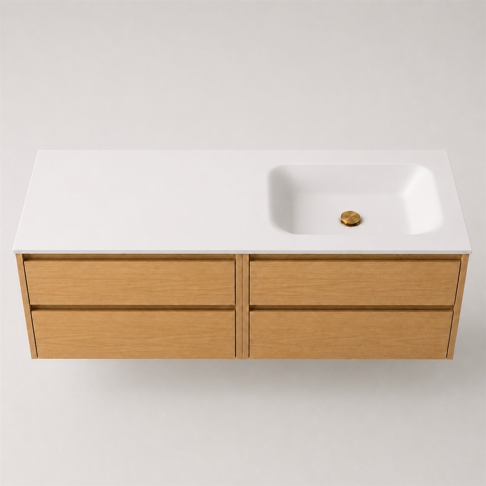 Corian badbordplade 142 cm inkl. LUX vask, højre, Glacier White