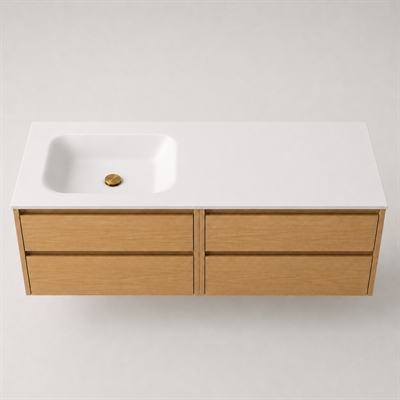 Corian badbordplade 142 cm inkl. LUX vask, venstre, Glacier White