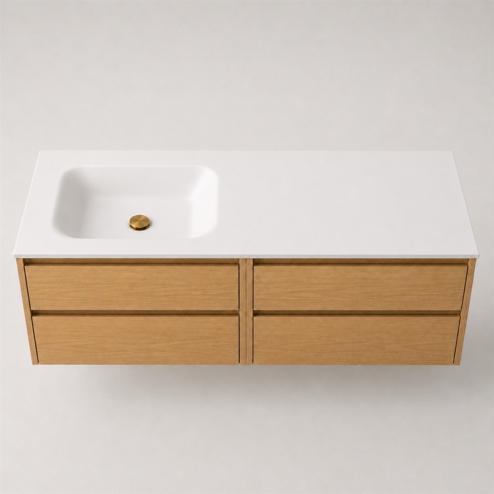 Corian badbordplade 142 cm inkl. LUX vask, venstre, Glacier White