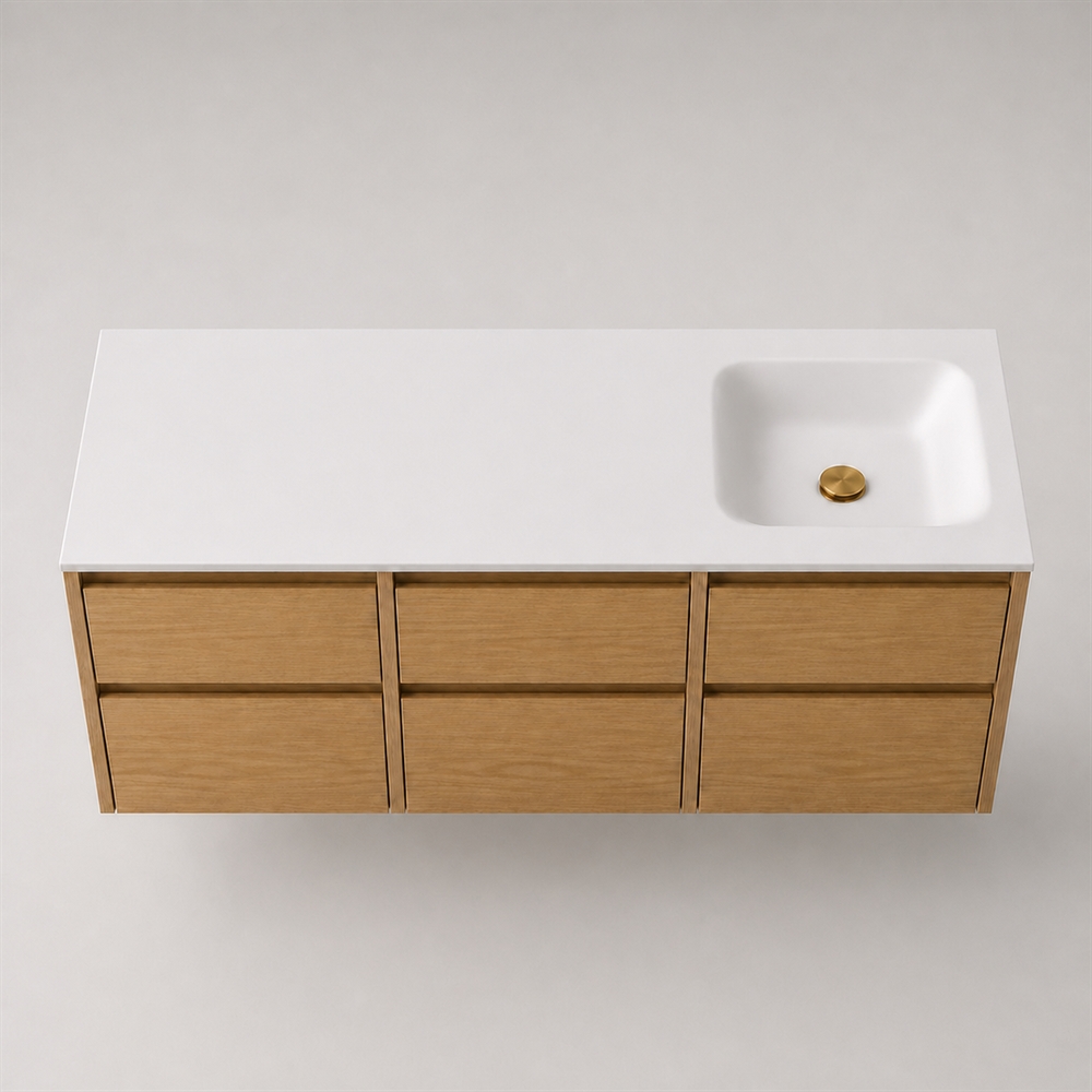Corian badbordplade 152 cm inkl. Type 7 vask, højre, Glacier White