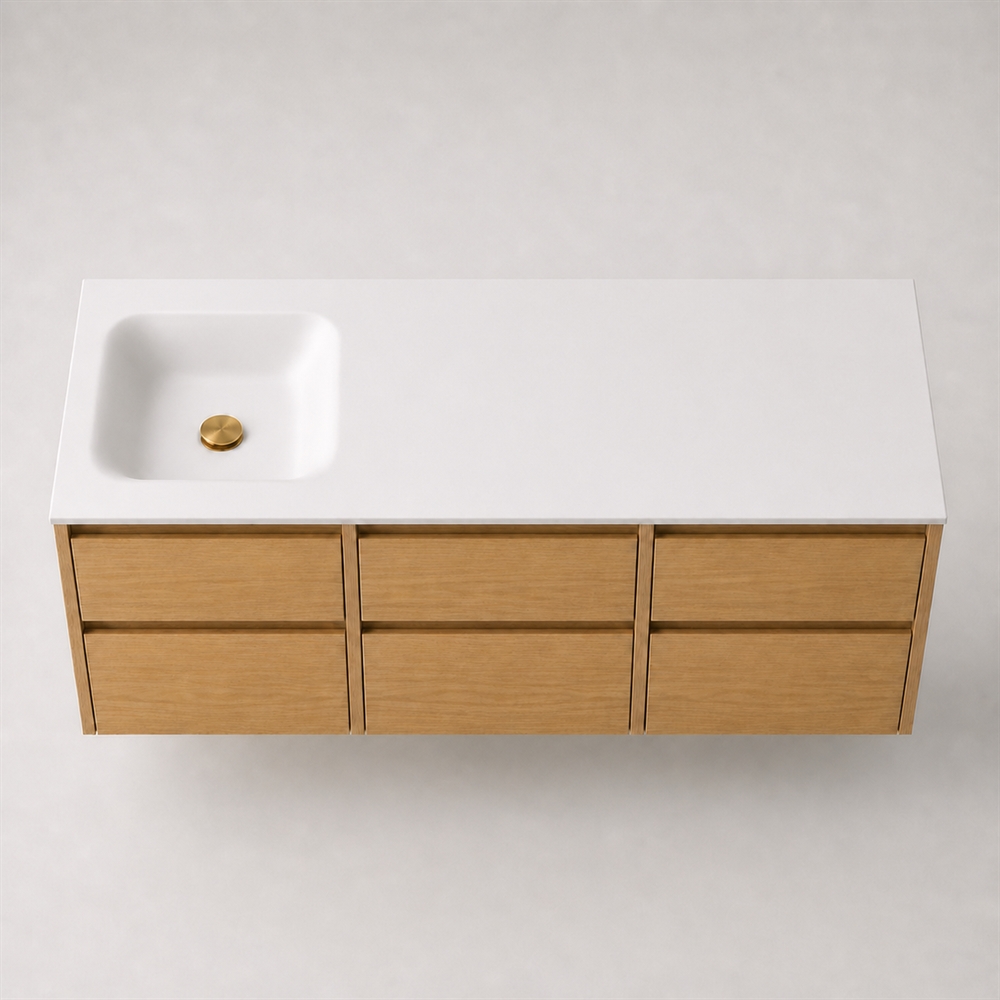 Corian badbordplade 152 cm inkl. Type 7 vask, venstre, Glacier White
