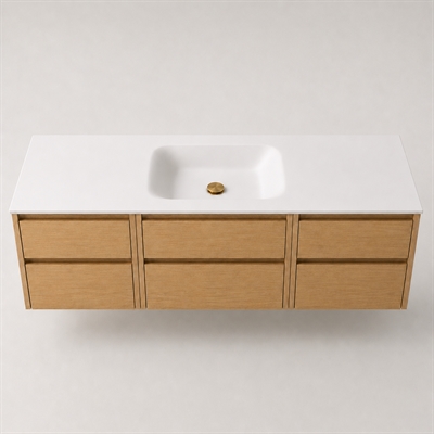 Corian badbordplade 162 cm inkl. LUX vask, center, Glacier White