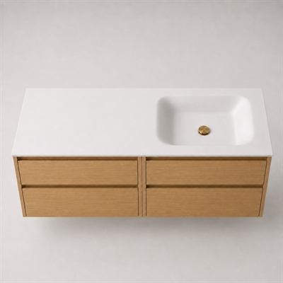 Corian badbordplade 162 cm inkl. LUX vask, højre, Glacier White