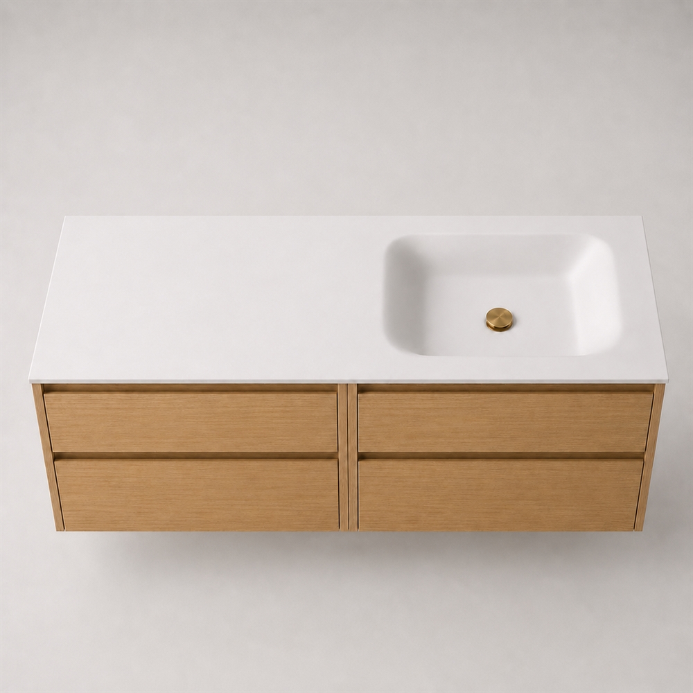 Corian badbordplade 162 cm inkl. LUX vask, højre, Glacier White