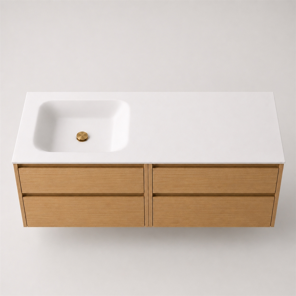 Corian badbordplade 162 cm inkl. LUX vask, venstre, Glacier White