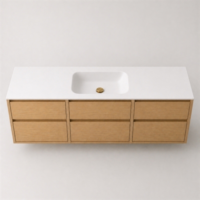 Corian badbordplade 182 cm inkl. LUX vask, center, Glacier White