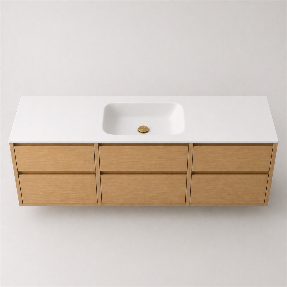 Corian badbordplade 182 cm inkl. LUX vask, center, Glacier White