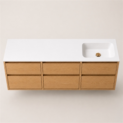 Corian badbordplade 182 cm inkl. LUX vask, højre, Glacier White