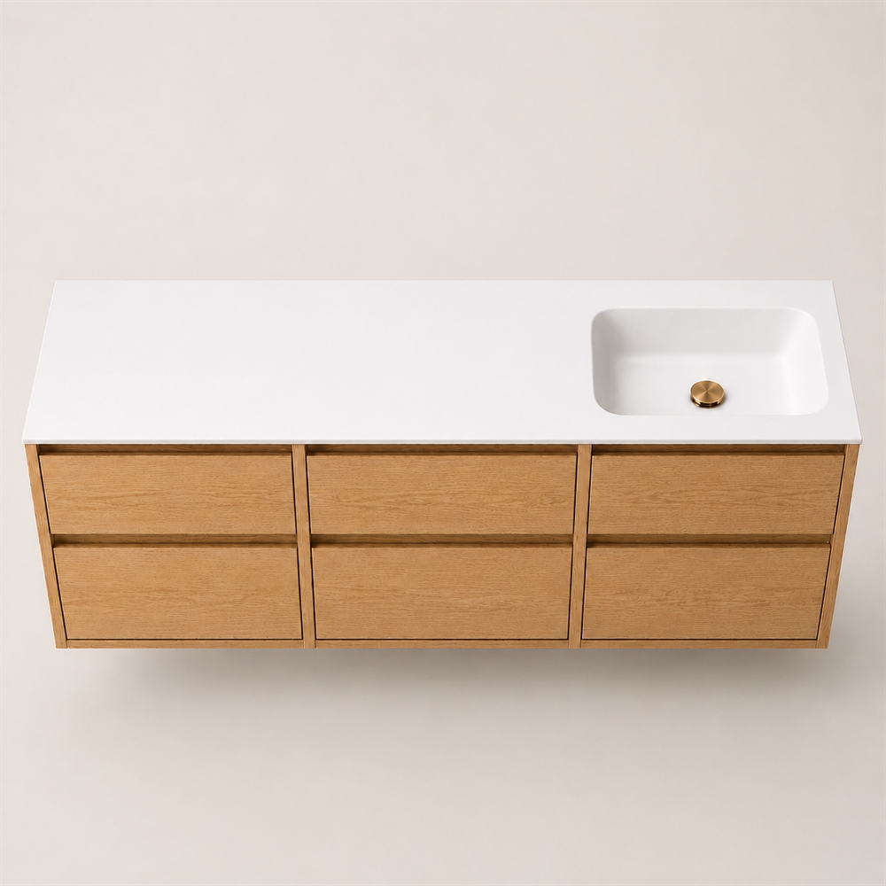 Corian badbordplade 182 cm inkl. LUX vask, højre, Glacier White