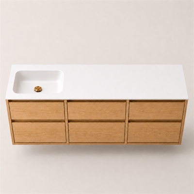 Corian badbordplade 182 cm inkl. LUX vask, venstre, Glacier White