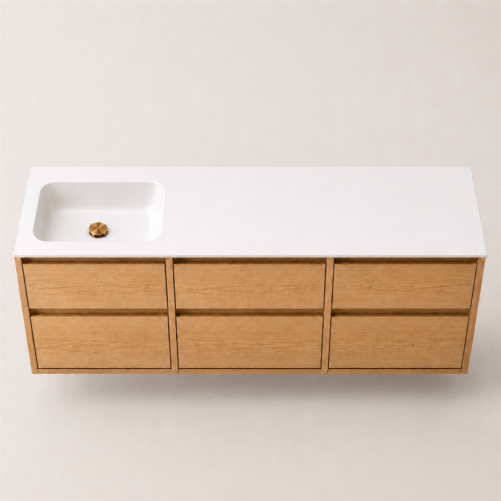 Corian badbordplade 182 cm inkl. LUX vask, venstre, Glacier White